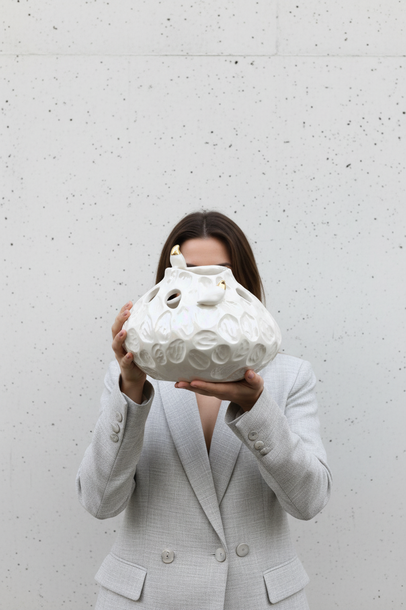 Auksiniai snapeliai laikomi priešais veidą